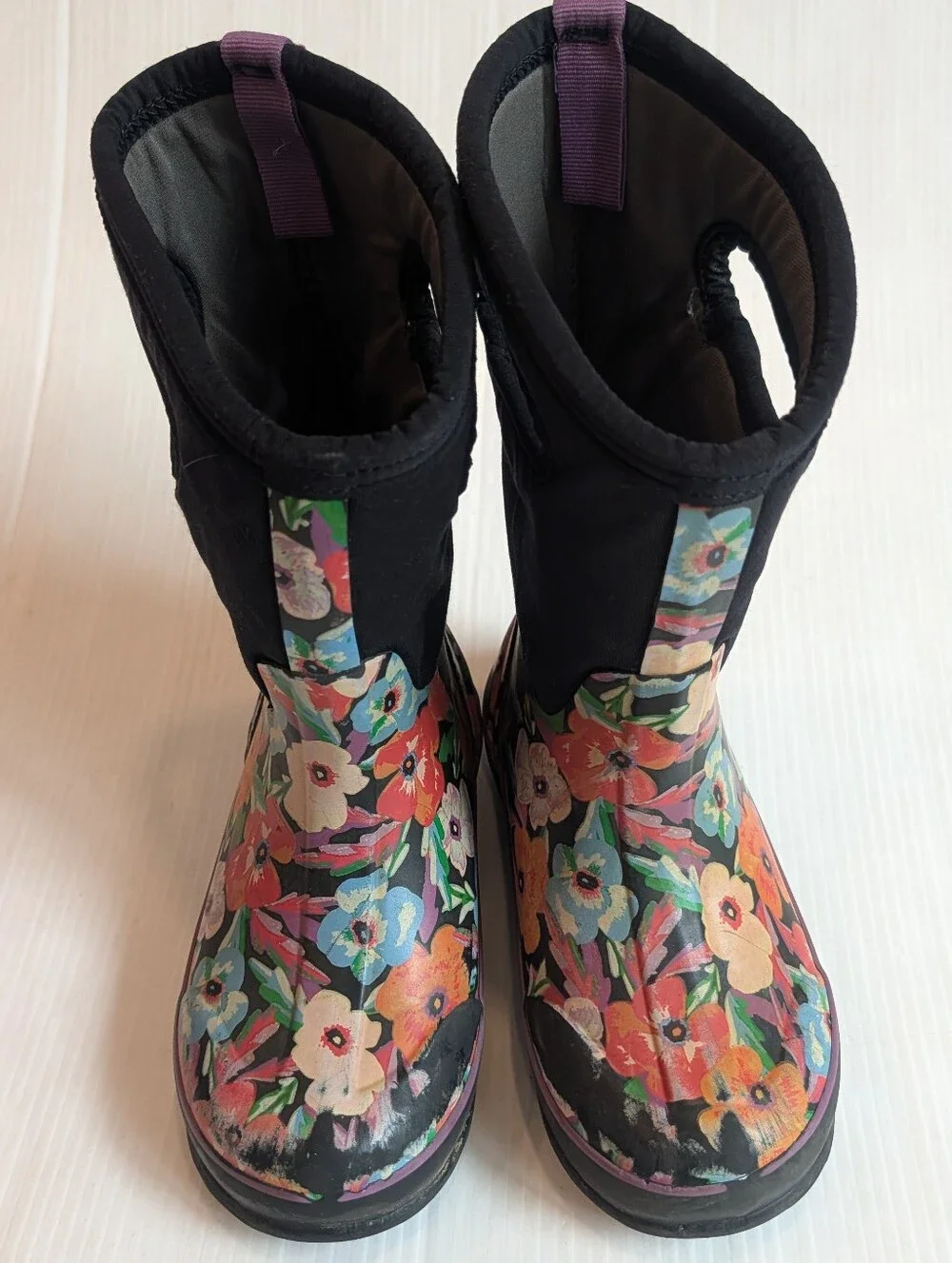 BOGS Kids Pansies Floral Waterproof Rain Boots - Size 1 Girls